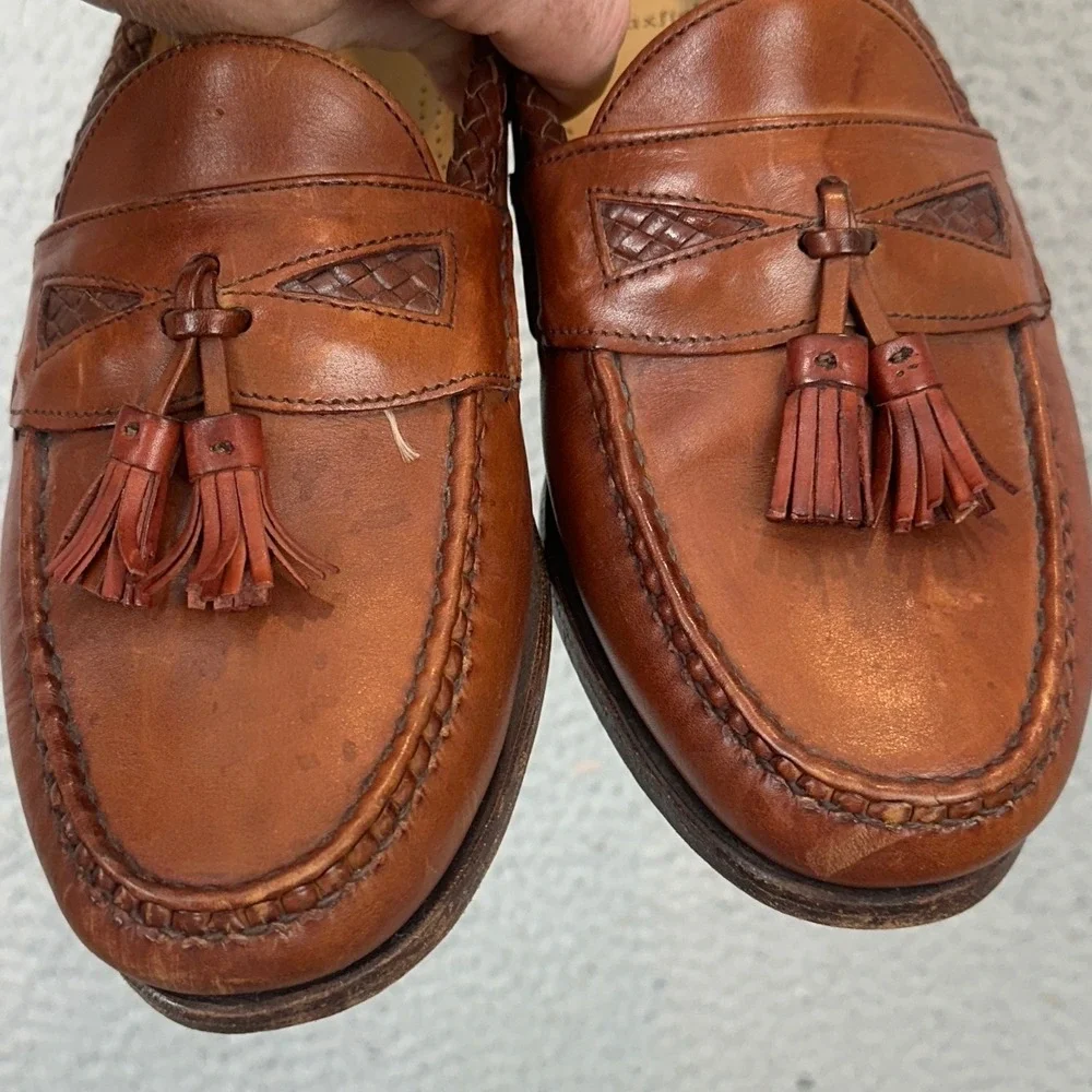 Allen Edmonds Shoes Men 10 Maxfield Tassel Brown Braided Leather Loafers Slip On